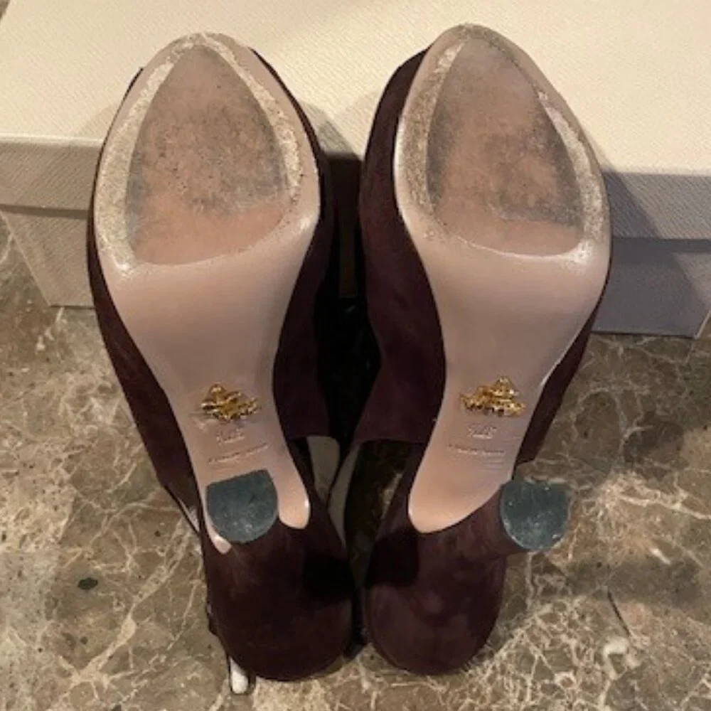 Prada Brown Suede PeepToe Slingback Heels – Sz 7.5